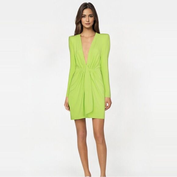 New GAUGE81 Krasnodar Draped Mini Dress Lime Green Medium - Picture 12 of 14